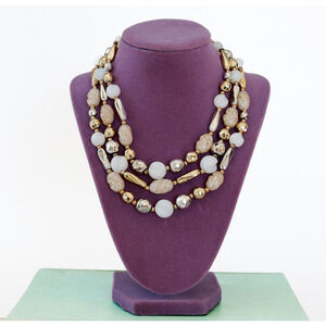 VTG Unsigned Schiaparelli Glass Bead Triple Strand Necklace MCM Glam Artsy 50s